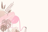 Pink botanical flamingo background with tropical leaves and copy space 