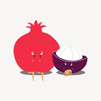 Pomegranate, mangosteen sticker, fruit cartoon, cute illustration vector