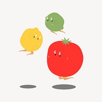 Lemon, lime, tomato sticker, fruit, ingredient illustration psd