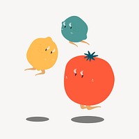Lemon, lime, tomato sticker, fruit, ingredient illustration psd