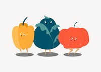 Cute vegetables cartoon sticker, healthy food illustration psd