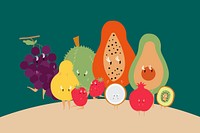Tropical fruits clipart, healthy food character illustration psd