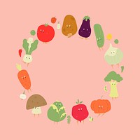 Cute vegetable frame, healthy ingredient cartoon psd