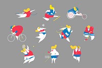 Sports player sticker, athlete character illustration set psd