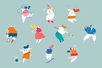 Colorful sports doodle sticker, Olympics competition set illustration psd