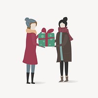 Christmas gift giving clipart, women illustration vector