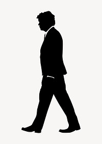 Businessman silhouette clipart, walking gesture in black design vector