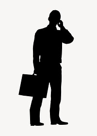 Businessman talking on phone silhouette, black design psd