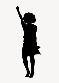 Woman silhouette, raising fists in victory psd