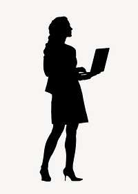 Businesswoman silhouette, working on laptop