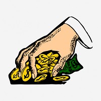 Hand grabbing coins, vintage illustration. Free public domain CC0 graphic