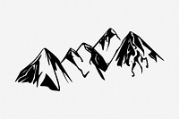 Vintage mountain clipart, nature illustration in black and white. Free public domain CC0 graphic