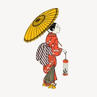 Japanese woman wearing kimono illustration vector. Free public domain CC0 graphic