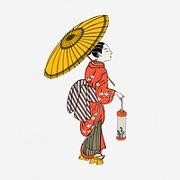 Japanese woman wearing kimono illustration. Free public domain CC0 graphic