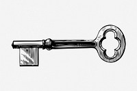 Vintage key, antique object illustration. Free public domain CC0 graphic