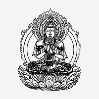 Vintage lotus Buddha, religious  illustration. Free public domain CC0 graphic