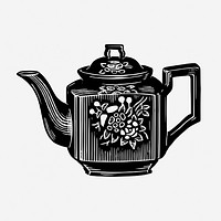 Vintage floral tea pot illustration. Free public domain CC0 graphic