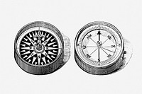 Antique compass, travel object illustration. Free public domain CC0 graphic