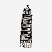 Leaning tower of Pisa illustration. Free public domain CC0 graphic