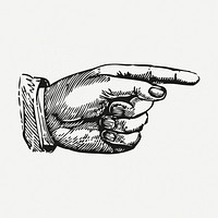 Vintage hand, pointing gesture clipart psd. Free public domain CC0 graphic