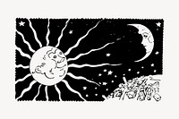 Sun, moon illustration, vintage celestial art vector. Free public domain CC0 graphic
