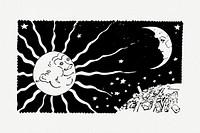 Sun, moon illustration, vintage celestial art psd. Free public domain CC0 graphic