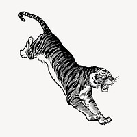 Jumping tiger, animal illustration vector. Free public domain CC0 graphic