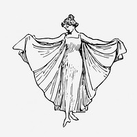 Woman dancer wearing dress, fashion illustration. Free public domain CC0 graphic