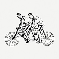 Men riding tandem bicycle illustration psd. Free public domain CC0 graphic