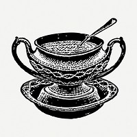 Soup bowl sticker, vintage object psd. Free public domain CC0 graphic