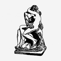 Nude couple kissing statue illustration. Free public domain CC0 graphic
