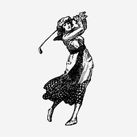 Woman golfer, vintage sport illustration. Free public domain CC0 graphic