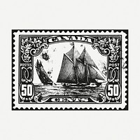 Sailing ship clipart, postal stamp psd. Free public domain CC0 graphic