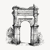 Archway monument clipart, vintage illustration vector. Free public domain CC0 image.