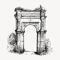 Archway monument clipart, vintage illustration vector. 