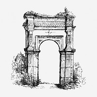 Archway monument hand drawn illustration. Free public domain CC0 image.