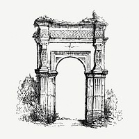 Archway monument collage element, vintage illustration psd. Free public domain CC0 image.