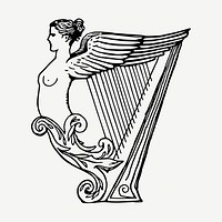 Angel harp drawing, vintage illustration psd. Free public domain CC0 image.