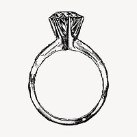 Diamond ring drawing clipart, vintage illustration vector. Free public domain CC0 image.