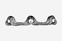 Long hair girl border hand drawn illustration. Free public domain CC0 image.