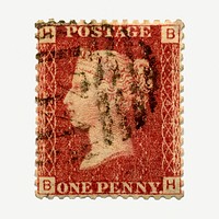 One penny stamp collage element, vintage illustration psd. Free public domain CC0 image.