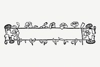 Flower ribbon banner hand drawn illustration. Free public domain CC0 image.