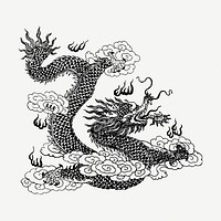 Asian dragon collage element, vintage illustration psd. Free public domain CC0 image.