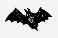 Flying bat hand drawn illustration. Free public domain CC0 image.