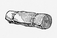 Vintage camping roll up hand drawn illustration. Free public domain CC0 image.