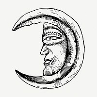 Mystical crescent moon collage element, vintage illustration psd. Free public domain CC0 image.