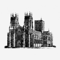 York cathedral hand drawn illustration. Free public domain CC0 image.