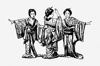 Japanese geisha hand drawn illustration. Free public domain CC0 image.