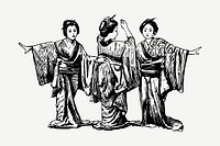 Japanese geisha drawing, vintage illustration psd. Free public domain CC0 image.
