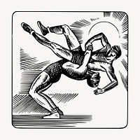 Wrestling sports clipart, vintage illustration vector. Free public domain CC0 image.